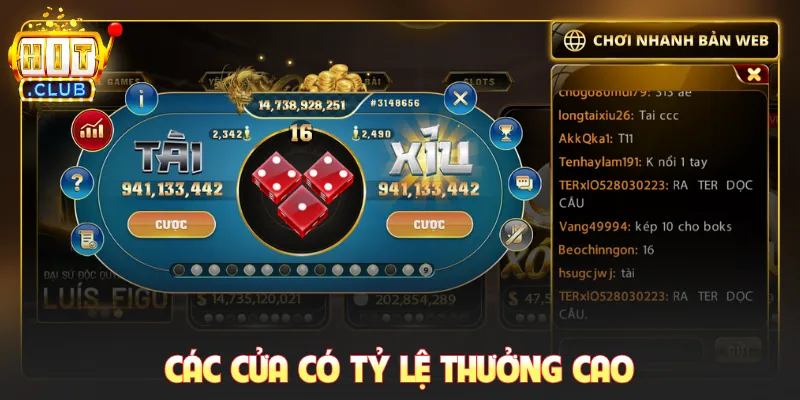 Các cửa có tỷ lệ thưởng cao