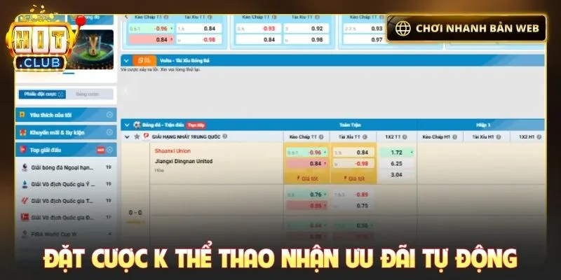 Đặt cược K thể thao nhận ưu đãi tự động