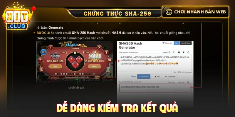 Dễ dàng kiểm tra kết quả