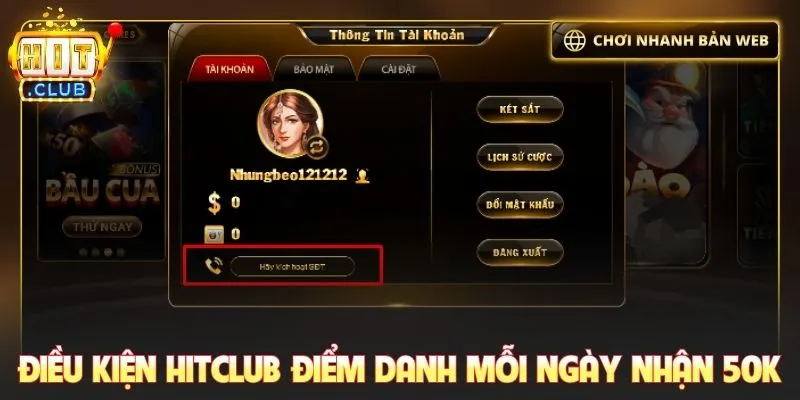 Điều kiện hưởng Hitclub điểm danh mỗi ngày nhận 50K